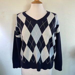 Shein Women's Pullover V Neck Argyle Long Sleeve Sweater Size Medium